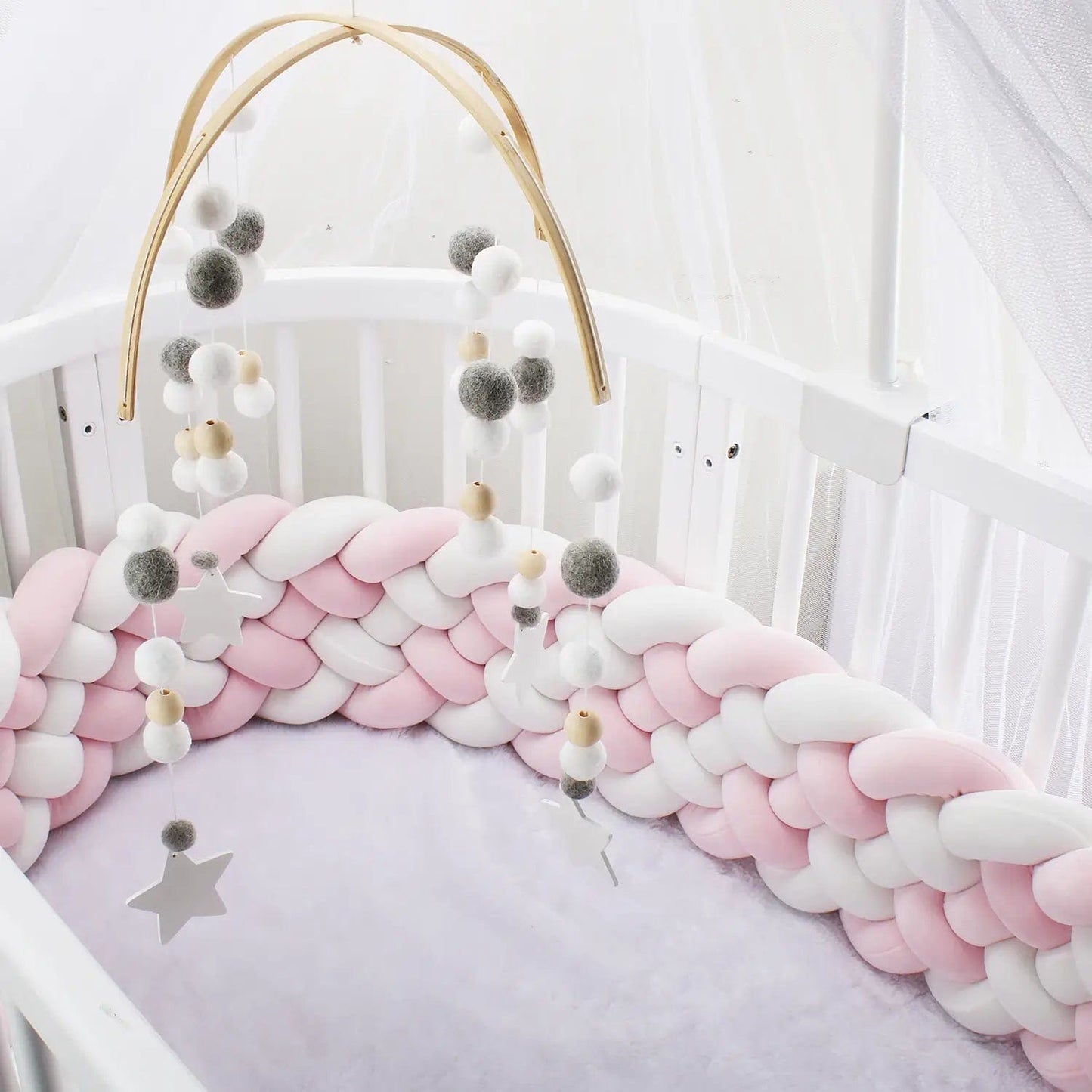 Tresse de Lit Rose Rose et Blanc / 6 brins / 2 mètres Berceau des rêves Tresse de lit